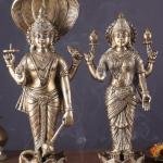 18" Exquisite Brass Vishnu Lakshmi Idol Pair | Divine Couple Temple Murti | Sacred Art Set